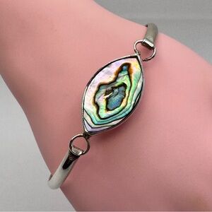 Vintage Mexico Abalone Shell Inlay Silver Cuff Bracelet Southwestern Boho